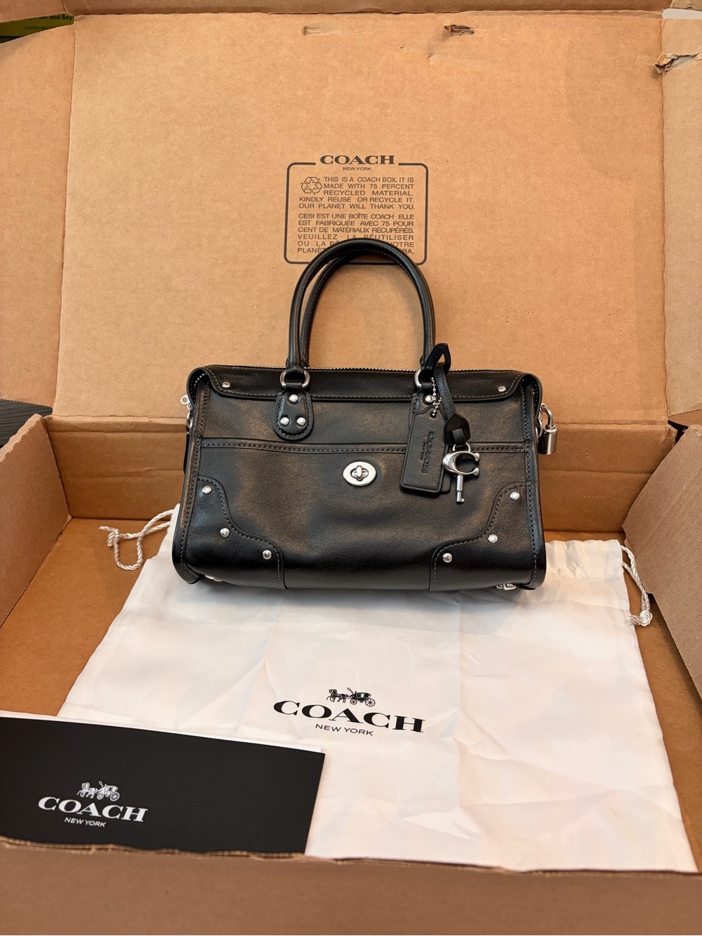 *sold* Coach Black Leather Rhyder Satchel Bag 24 - Picture 2 of 11